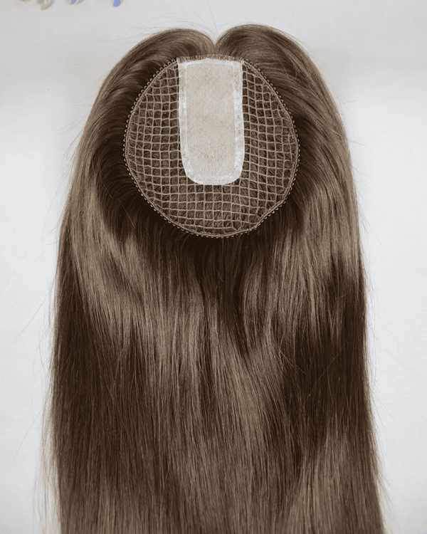 12-20inch Ash Brown 5.5" x 5.9" MicroLines Handmade Virgin Human Hair Topper - Ulofey Wigs