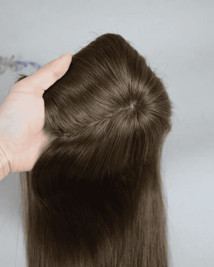 12-20inch Ash Brown 5.5" x 5.9" MicroLines Handmade Virgin Human Hair Topper - Ulofey Wigs