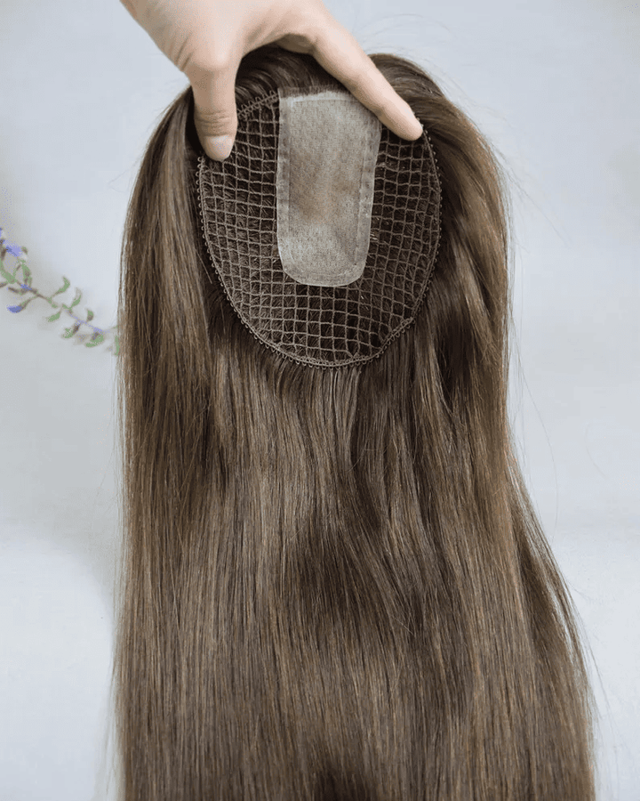 12-20inch Ash Brown 5.5" x 5.9" MicroLines Handmade Virgin Human Hair Topper - Ulofey Wigs
