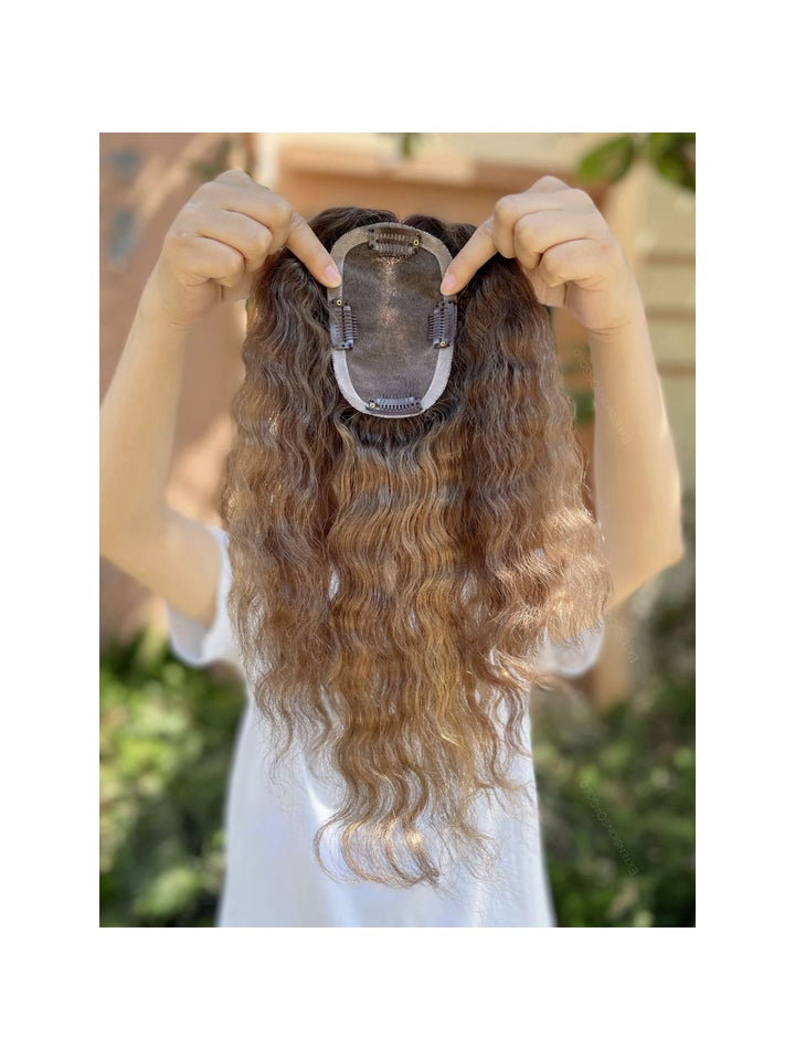 12-18inch Ashy Blonde Mono 3x5" Clip In Virgin Human Hair Topper - ULOFEY
