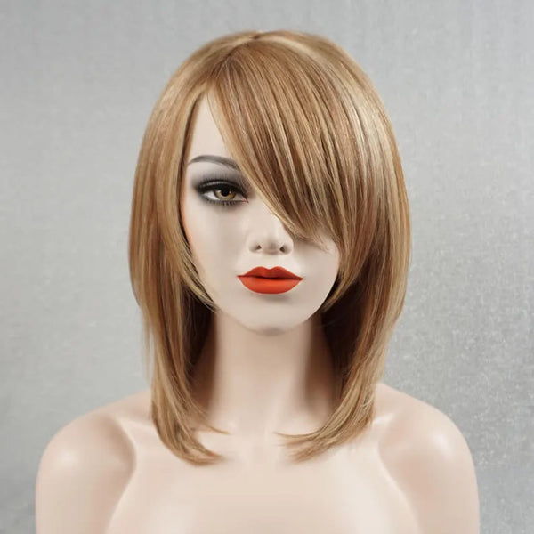 12inch Balayage Glueless with Bangs Breathable Cap Human Hair Wig - ULOFEY