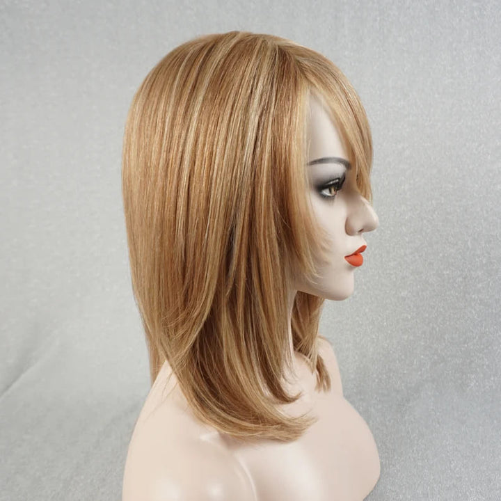 12inch Balayage Glueless with Bangs Breathable Cap Human Hair Wig - ULOFEY