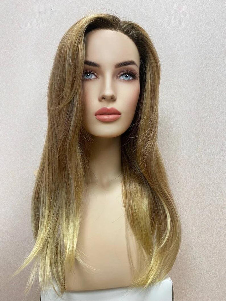 Beige Blonde Straight Virgin Human Hair Swiss Full Lace Medical Wigs- ULOFEY
