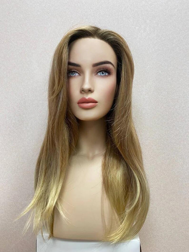 Beige Blonde Straight Virgin Human Hair Swiss Full Lace Medical Wigs- ULOFEY