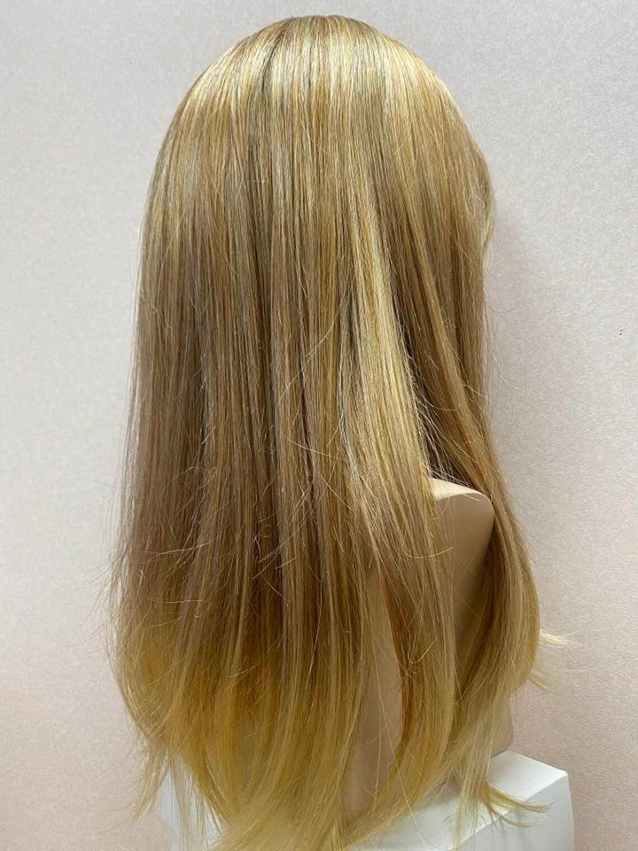 Beige Blonde Straight Virgin Human Hair Swiss Full Lace Medical Wigs- ULOFEY