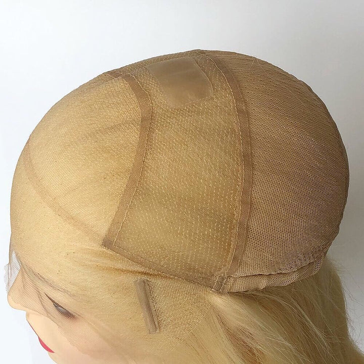 Beige Blonde Straight Virgin Human Hair Swiss Full Lace Medical Wigs- ULOFEY