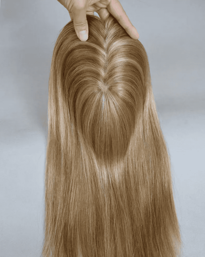 12-18inch Beige Brunettes Full Mono 4x6" Clip In Virgin Human Hair Topper - Ulofey Wigs