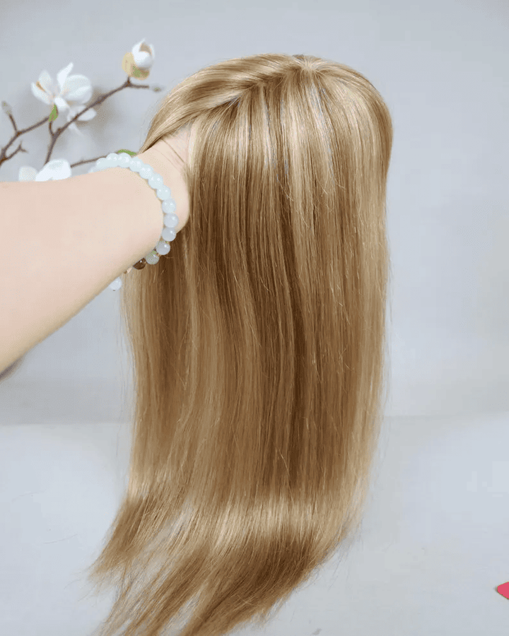 12-18inch Beige Brunettes Full Mono 4x6" Clip In Virgin Human Hair Topper - Ulofey Wigs