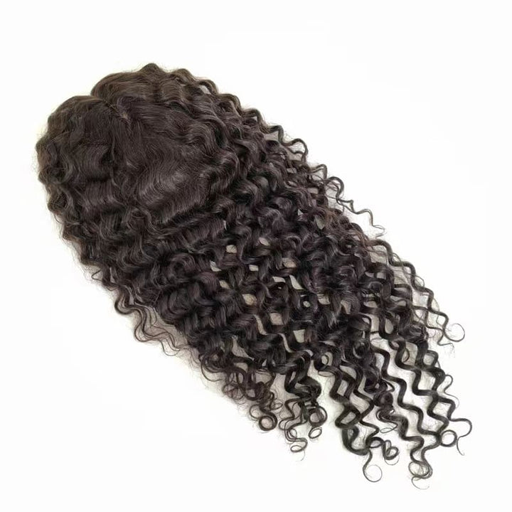 Black And Blonde Curly Water Wave Skin Base Cilp In Human Hair Topper - ULOFEY