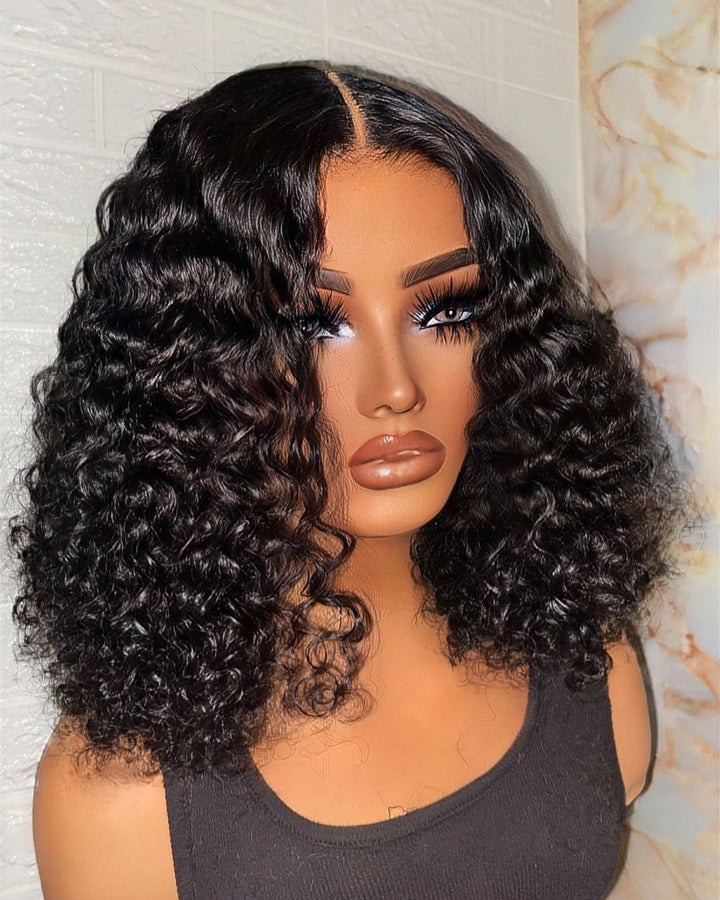 16-28inch Black Bleached Knots Glueless Curly Transparent Lace 6x5 Closure Human Hair Wig - ULOFEY