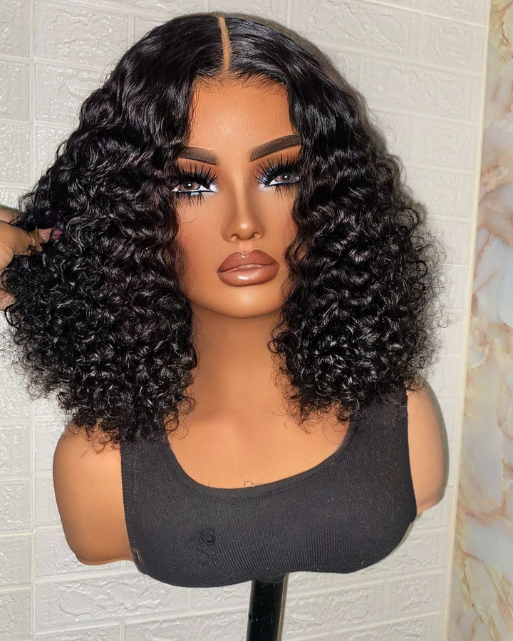 16-28inch Black Bleached Knots Glueless Curly Transparent Lace 6x5 Closure Human Hair Wig - ULOFEY
