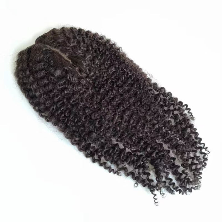 Black Curly Deep Wave Skin Base Clip In Human Hair Topper - ULOFEY