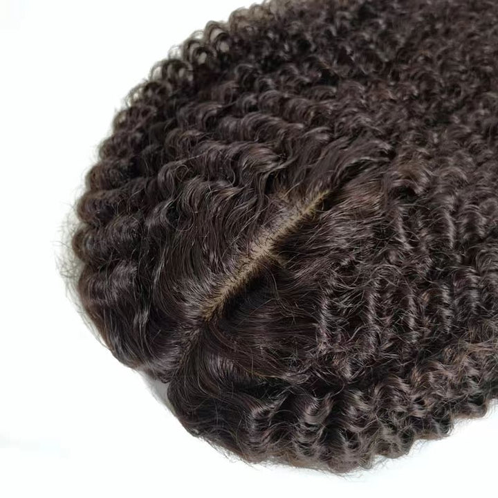 Black Curly Deep Wave Skin Base Clip In Human Hair Topper - ULOFEY