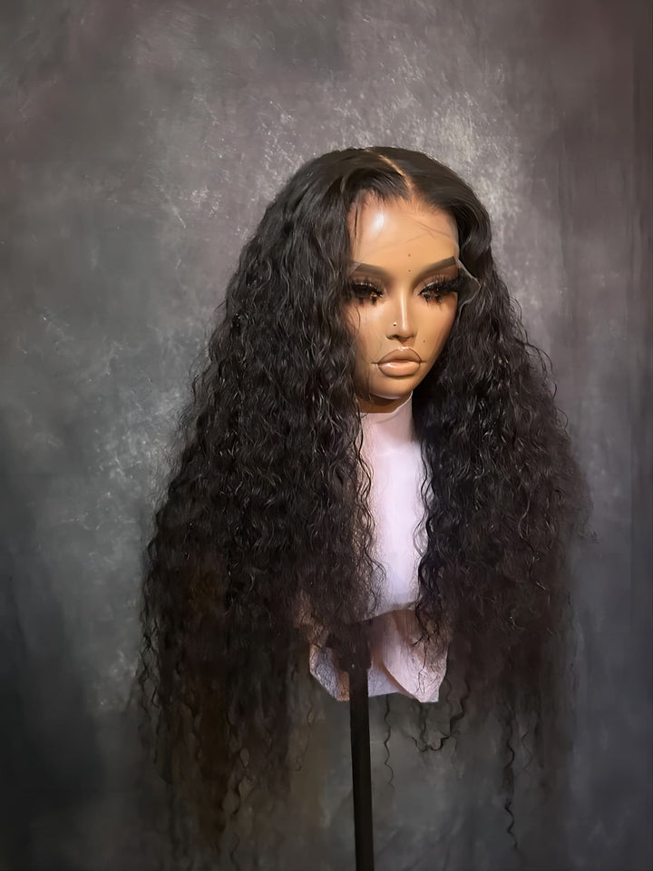 20-26inch Black Curly Water Wave Glueless 13*6 HD Lace Front Human Hair Wigs - ULOFEY