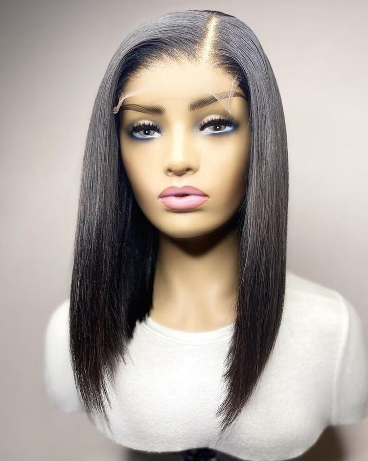 12-16inch Black Silk Straight Glueless Bob 5x5 Closure Human Hair Wig - ULOFEY