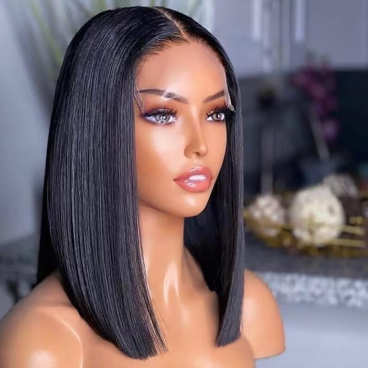 12-16inch Black Silk Straight Glueless Bob 5x5 Closure Human Hair Wig - ULOFEY