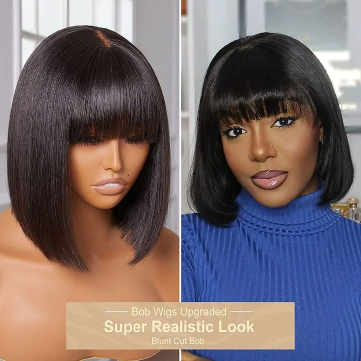 8-14inch Black Silky Straight Bob With Bangs HD 3x1 Glueless Human Hair Wig - ULOFEY
