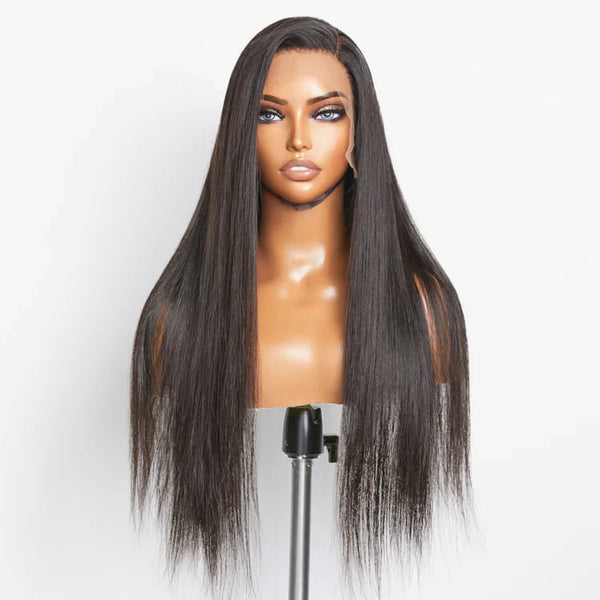 10-28 inch Black Straight Silk Base HD Lace Front Human Hair Wigs - ULOFEY