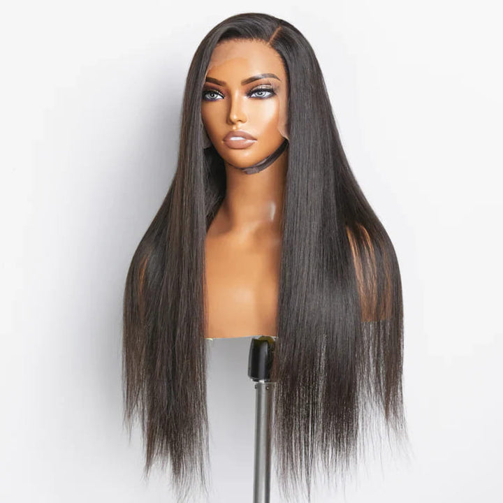 10-28 inch Black Straight Silk Base HD Lace Front Human Hair Wigs - ULOFEY