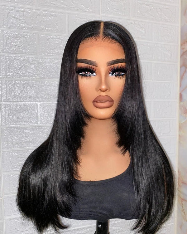 20-24inch Black⁣ Straight Layered Cut Glueless HD Lace 7x5 Closure Human Hair Wig - ULOFEY
