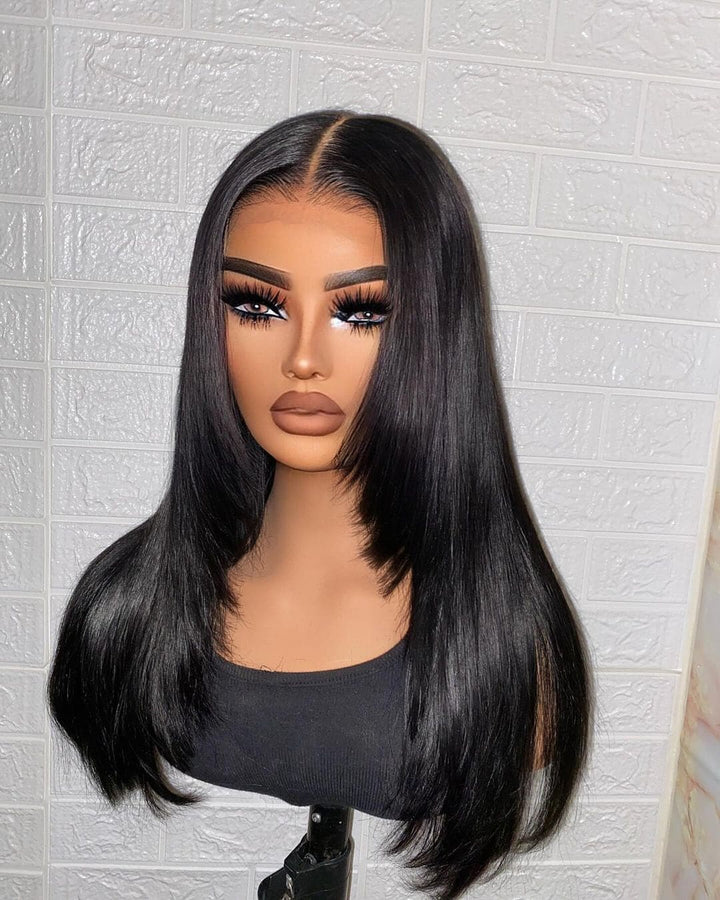 20-24inch Black⁣ Straight Layered Cut Glueless HD Lace 7x5 Closure Human Hair Wig - ULOFEY
