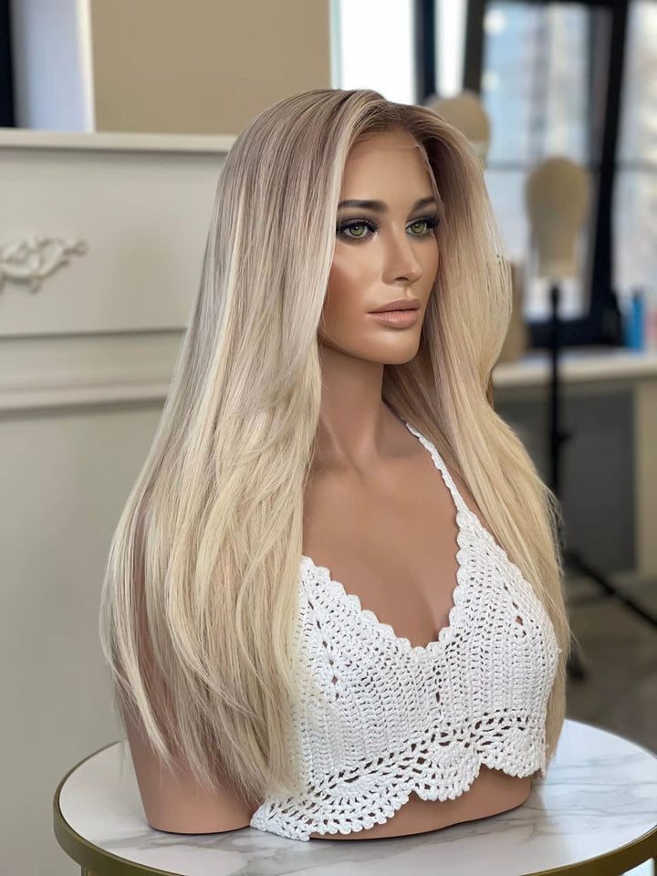 14-24inch Blended Blonde Virgin Human Hair Diamond lace
Top Fully Hand-Tied Medical Wigs - ULOFEY