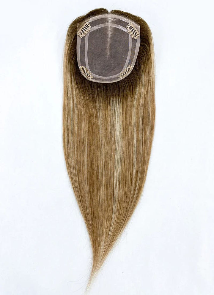 Blonde Balayage with Dark Roots 5" x 6" Mono Base Straight Virgin Human Hair Topper - ULOFEY