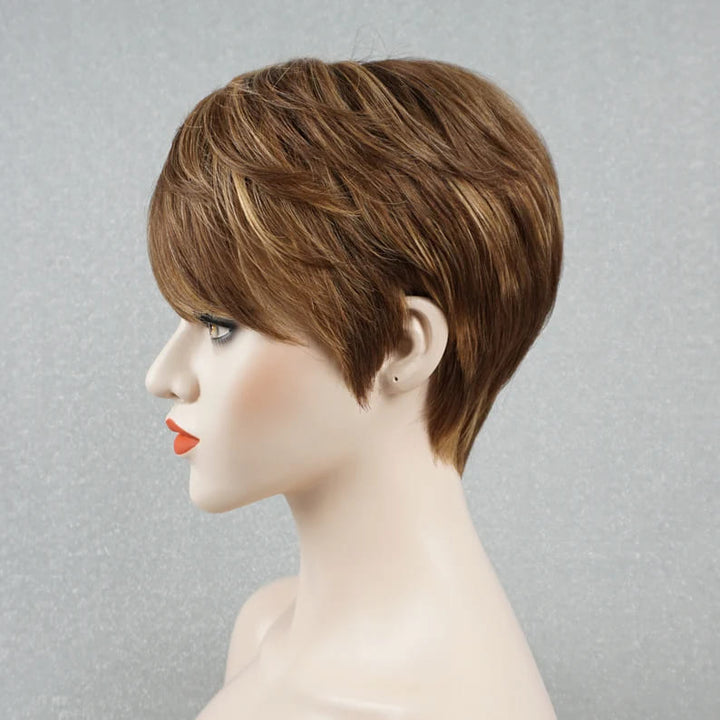 8inch Blonde Highlights Short Layered Cut Pixie Breathable Cap Human Hair Wig