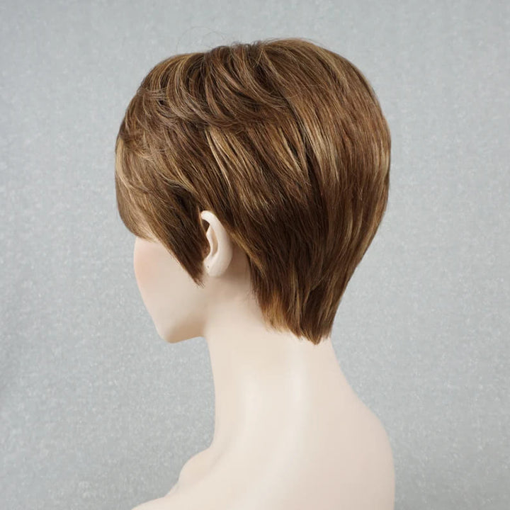 8inch Blonde Highlights Short Layered Cut Pixie Breathable Cap Human Hair Wig