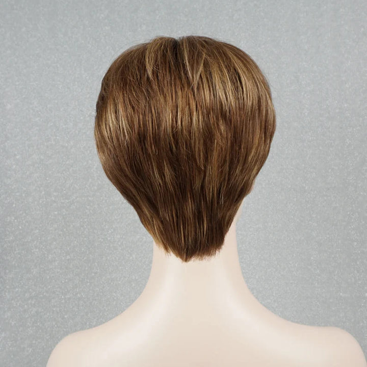 8inch Blonde Highlights Short Layered Cut Pixie Breathable Cap Human Hair Wig