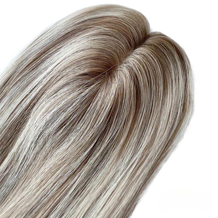 Blonde Highlights with Dark Roots 5"*6" Mono Clip In Virgin Human Hair Topper - ULOFEY