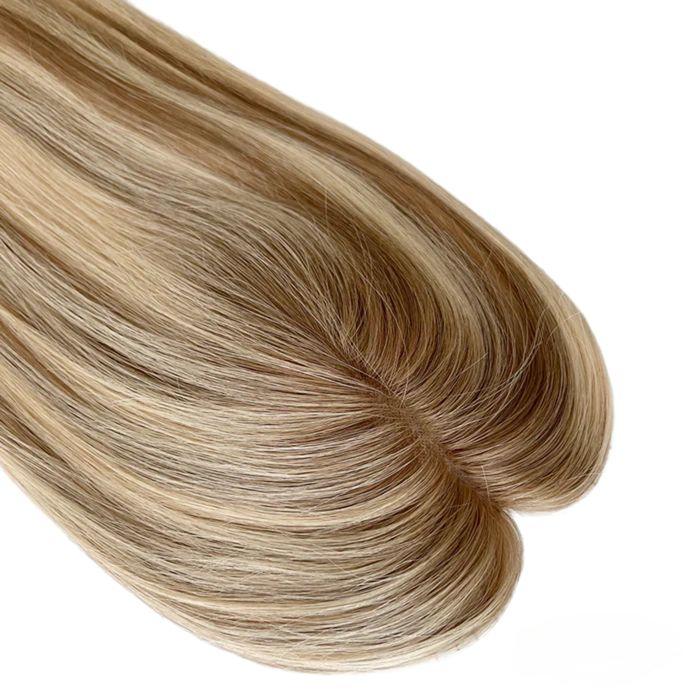 Blonde Highlights with Dark Roots 5"*6" Mono Clip In Virgin Human Hair Topper - ULOFEY