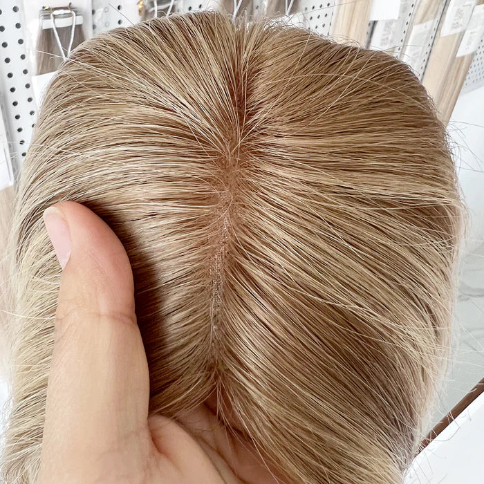 Blonde Highlights with Dark Roots 5"*6" Mono Clip In Virgin Human Hair Topper - ULOFEY