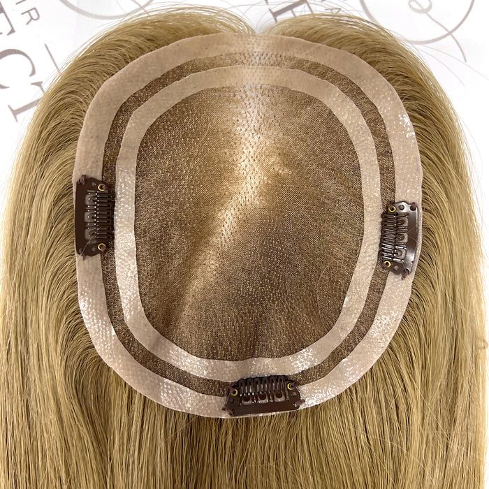 Blonde Highlights with Dark Roots 5"*6" Mono Clip In Virgin Human Hair Topper - ULOFEY