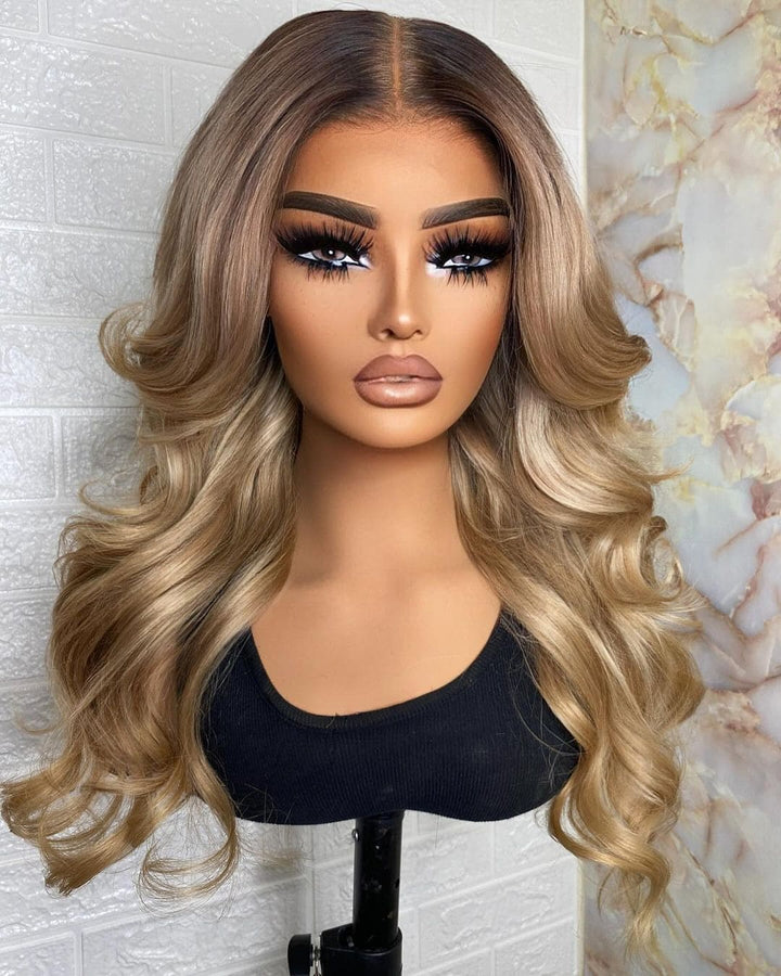 10-26inch Blonde Hightlight Ombre Body Wave Hd Transparent Full Lace Human Hair Wigs For Women - ULOFEY