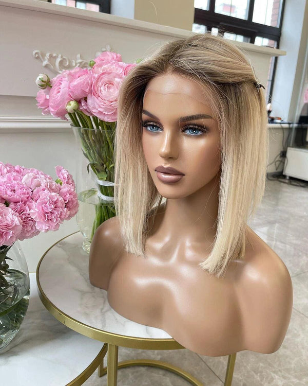 Blonde Ombre Virgin Human Hair Silk Top Lace Hand-Tied Medical Wigs - ULOFEY