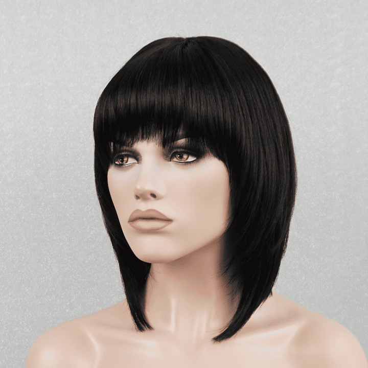 Natural Color Short Bob With Bangs Full Lace Human Hair Wigs - ULOFEY