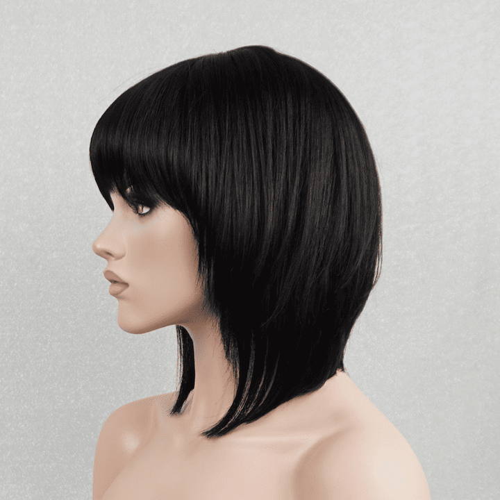 Natural Color Short Bob With Bangs Full Lace Human Hair Wigs - ULOFEY