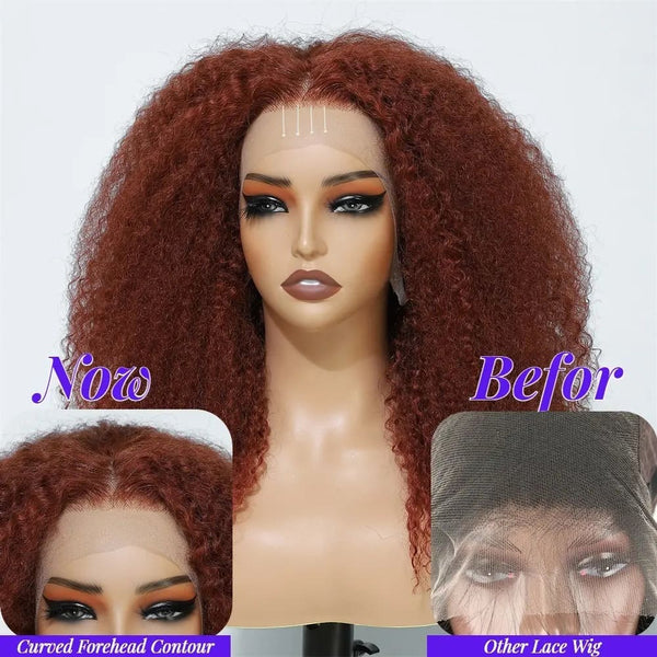 14-24inch Bright Red Kinky Curly Pre Plucked 13*4 Front Lace Human Hair Wigs - ULOFEY