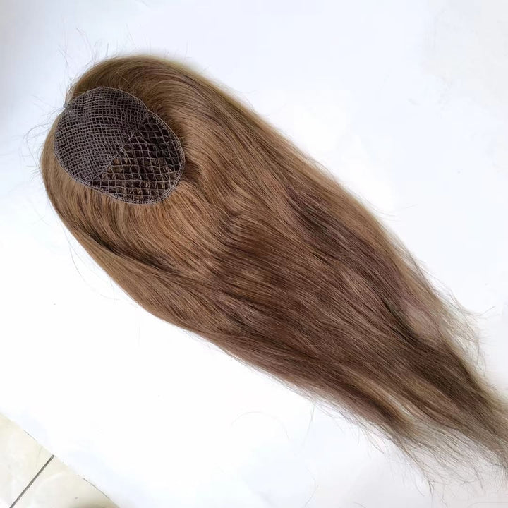 Brown Color 4"*6" Fish Net All Handmade Human Hair Topper
 - ULOFEY