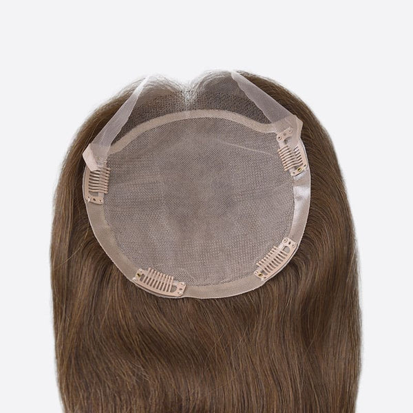 Brown Dark 6"x6.5" Breathable Silk base With Clip In Virgin Human Hair Topper - ULOFEY