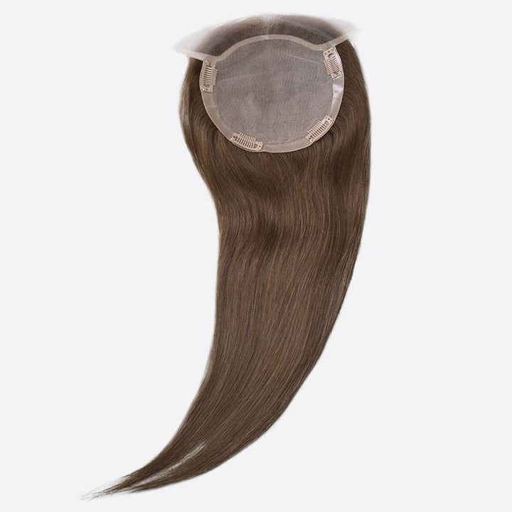 Brown Dark 6"x6.5" Breathable Silk base With Clip In Virgin Human Hair Topper - ULOFEY