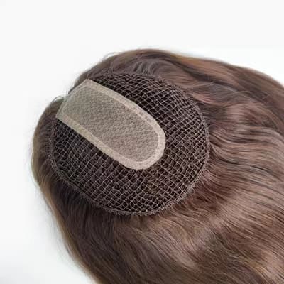 Brown Color Straight Fish Net Silk Base Virgin Human Hair Topper - ULOFEY