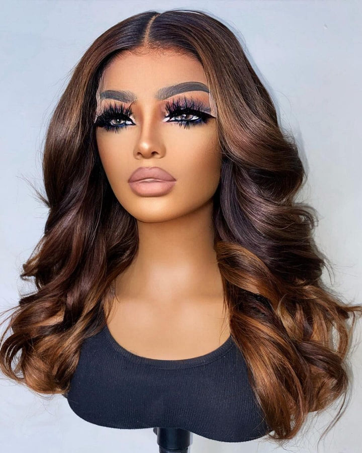 14-24inch Brown Highlights Wavy | Straight Transparent Lace 6x5 Closure Human Hair Wig - ULOFEY