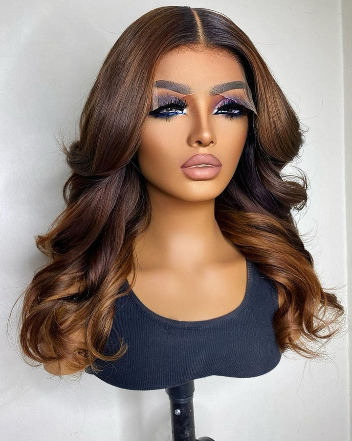 14-24inch Brown Highlights Wavy | Straight Transparent Lace 6x5 Closure Human Hair Wig - ULOFEY