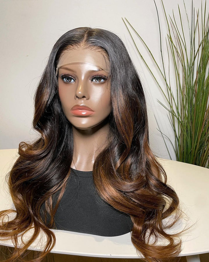 14-26inch Brown Highlights Loose Baby Wave Glueless 7x6 Closure Human Hair Wig - ULOFEY