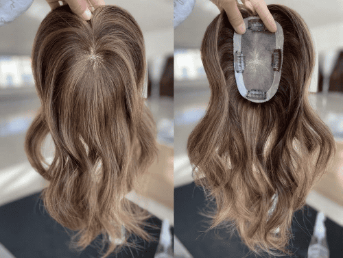 14-20inch Brown Highlights Mono Virgin Human Hair Topper - Ulofey Wigs