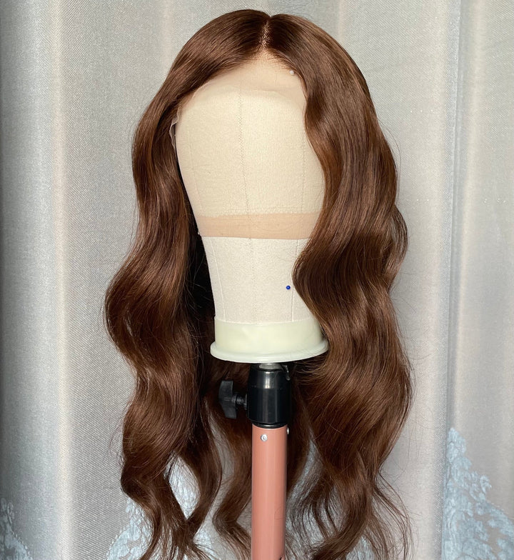 12-24inch Brown Wave Pre Plucked Hairline Glueless 13*4 HD Lace Front Human Hair Wigs - ULOFEY
