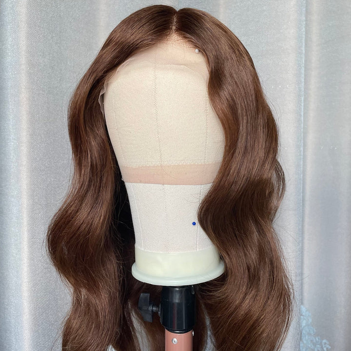 12-24inch Brown Wave Pre Plucked Hairline Glueless 13*4 HD Lace Front Human Hair Wigs - ULOFEY