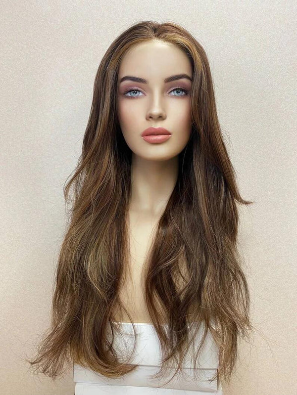 Brunette Straight Virgin Human Hair Mono Top Fully Hand-tied Medical Wigs - ULOFEY